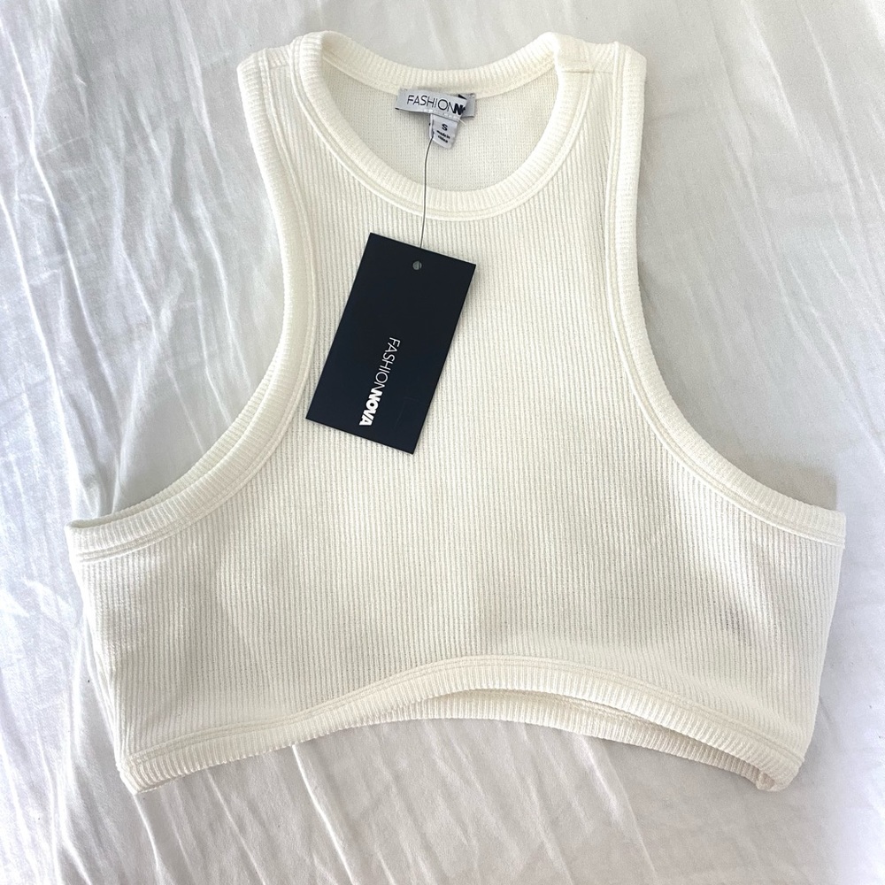White Fashion Nova cropped halter top
